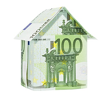 房子,100欧元,货币,隔绝,白色背景
