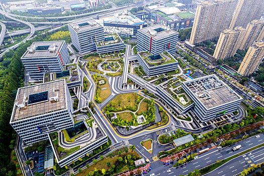 阿里巴巴集团杭州总部,无人机航拍,办公大楼现代感十足