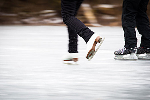 美女,滑冰,户外,水塘,冰冷,冬天,白天