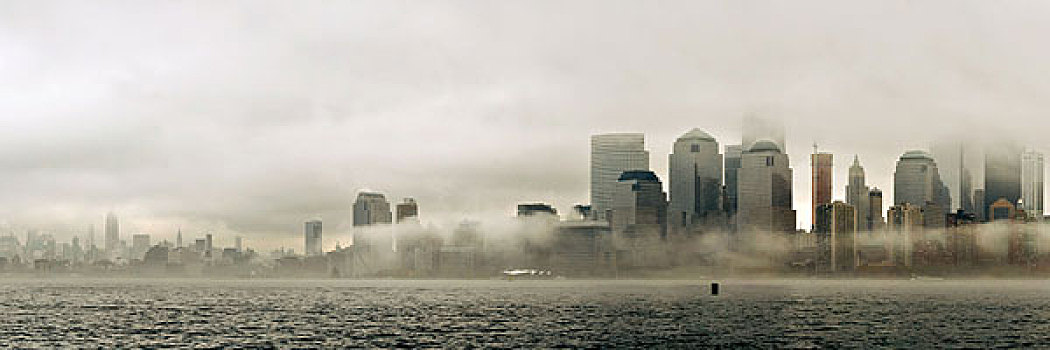 纽约,市区,商务区,全景,雾状,白天