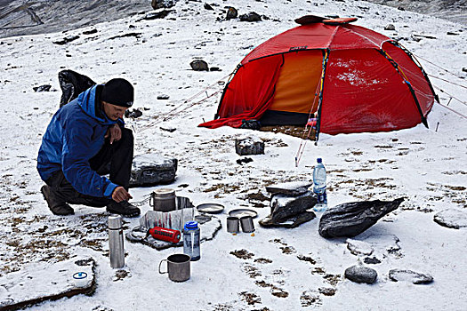 玻利维亚,山脉,帐蓬,远足,烹调,雪