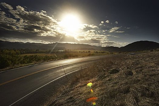 道路,日落,那帕山谷,加利福尼亚,美国