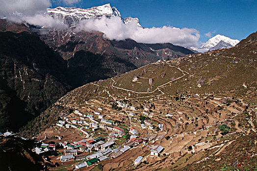 尼泊尔,集市,俯视图,乡村,大幅,尺寸