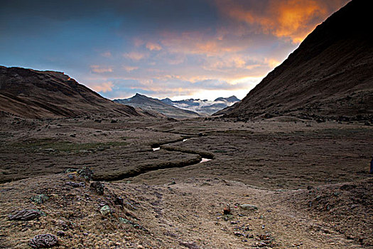 河,弯曲,山谷,早晨,亮光,山脉,安第斯山脉,秘鲁,南美
