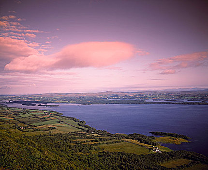 俯拍,湖,日落,爱尔兰