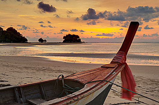 船,海滩,日落,普吉岛,泰国
