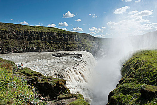 大,瀑布,飞溅,彩虹,金色,圆,冰岛,斯堪的纳维亚,北欧,欧洲