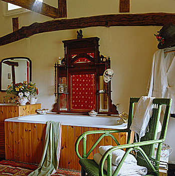 红木,墙壁,旁侧,浴室,乡村