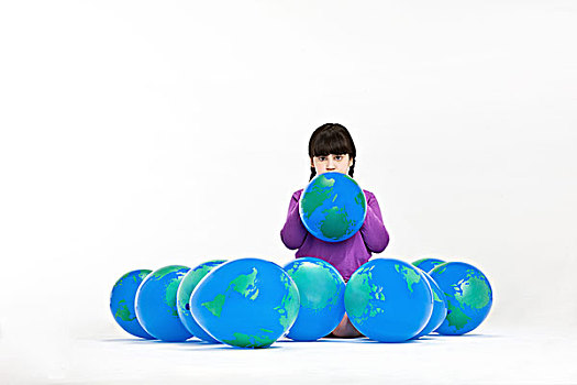 女孩,地球,气球