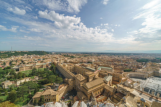 梵蒂冈城市俯视图,航拍梵蒂冈与罗马城市天际线