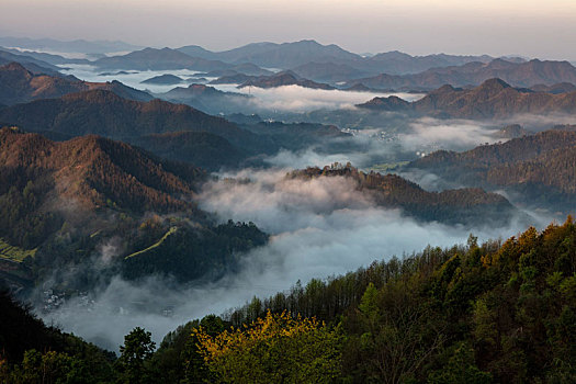 石潭,云海,安徽,山沟,油菜花,风光,壮观,气候,环境,仙境,诱惑,秀美,俯瞰,村庄