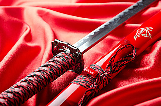 日本,剑,红色,绸缎,背景