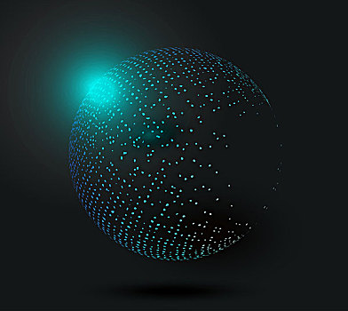 由粒子组成的三维球体发光科技背景,科技效果的球体元素