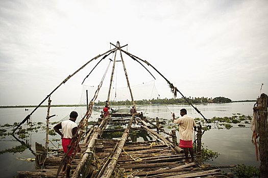 男人,捕鱼,印度