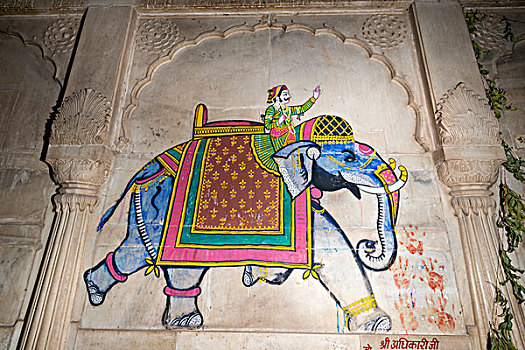 壁画,白色,大理石,墙壁,比卡内尔,拉贾斯坦邦,印度,亚洲