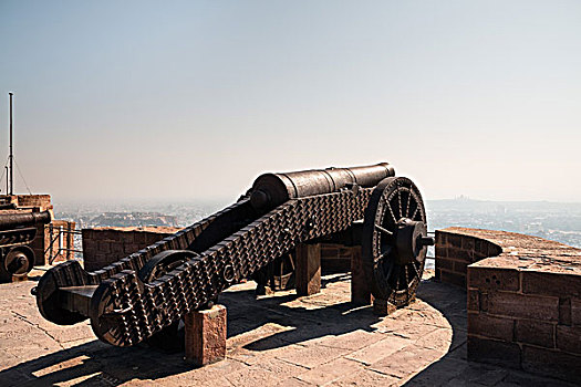 大炮,城垛,梅兰加尔堡,拉贾斯坦邦,印度,亚洲