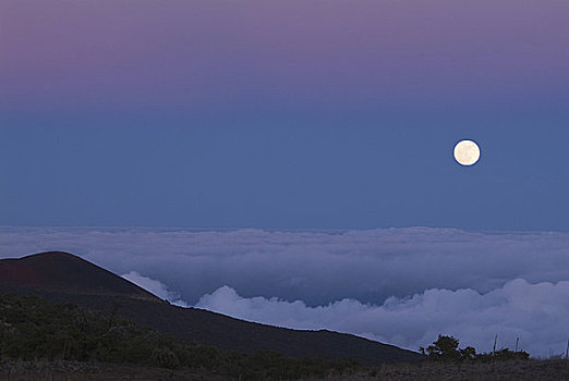 满月,上升,上方,山峦,莫纳克亚,夏威夷大岛,夏威夷,美国