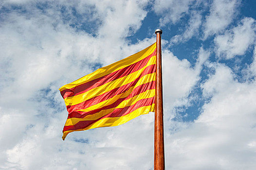 加泰罗尼亚,旗帜,摆动,风,巴塞罗那,西班牙