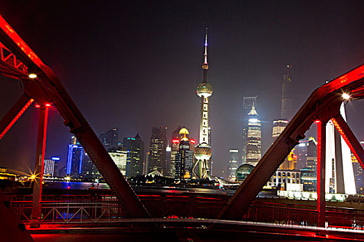 上海,中国,晚间,城市,外滩,著名,人行道,河