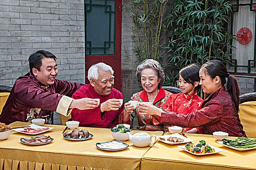家庭,杯子,祝酒,上方,中国人,食物