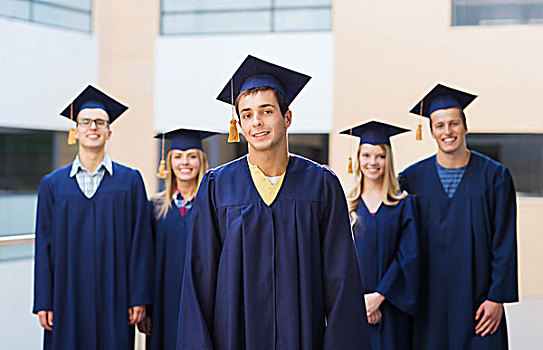 教育,毕业,人,概念,群体,微笑,学生,学位帽,长袍,室外