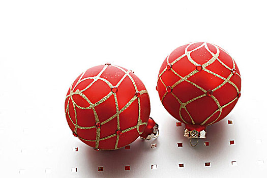 红色,圣诞节,彩球,银,地面
