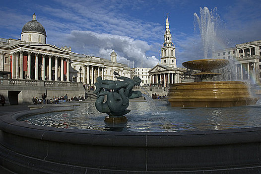 英格兰,伦敦,特拉法尔加广场,地点,国家美术馆,远景