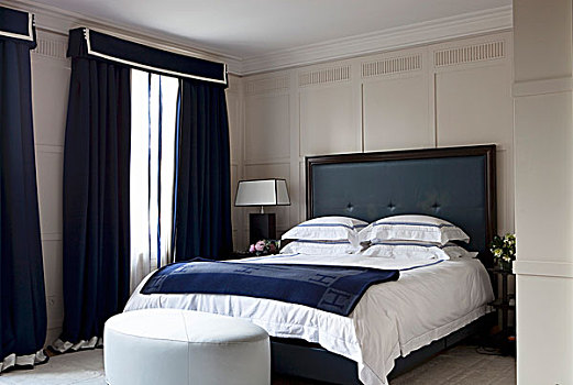 木,卧室,蓝色,白色,皮革,床