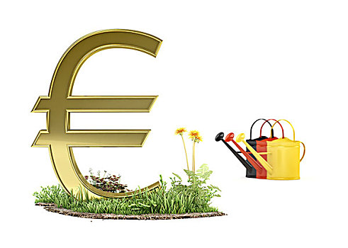 欧元符号,旁侧,洒水壶,德国,国家,彩色,象征,欧元,植物,插画,景象