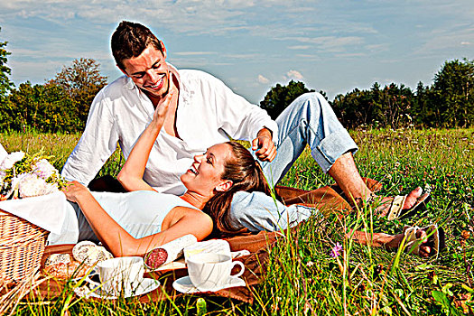 野餐,浪漫,伴侣,自然,晴天