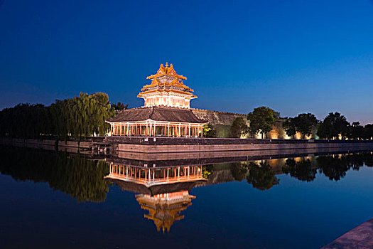 故宫,倒影,光亮,夜晚,北京,中国,亚洲
