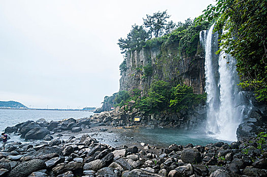 瀑布,世界遗产,济州岛,岛屿,韩国