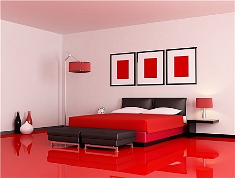 现代,红色,黑色,卧室