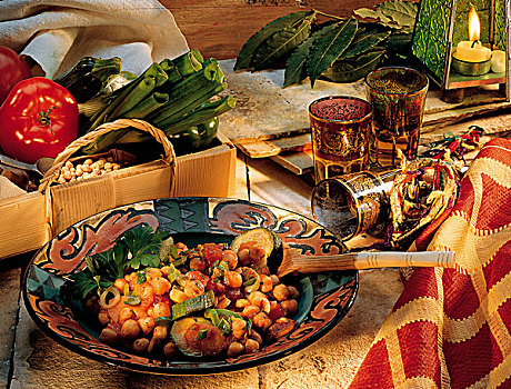 鹰嘴豆,炖,西葫芦,摩洛哥,烹饪