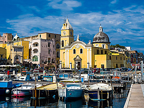 码头,普罗奇达,教堂,玛丽亚,岛屿,那不勒斯,区域,坎帕尼亚区,意大利,欧洲