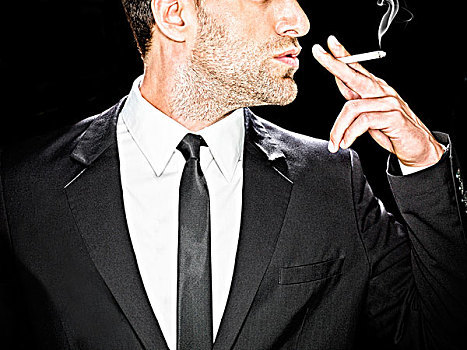 中年,男人,套装,吸烟,香烟,棚拍