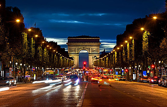 拱形,香榭丽舍大街,晚间,法国