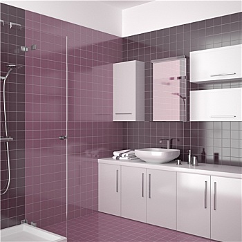 现代,浴室,紫色,砖瓦