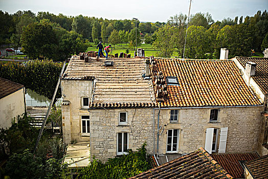 法国,圣徒,修复,罗马式,瓦屋顶