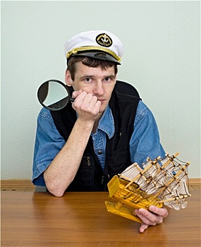 男人,军帽,帆船