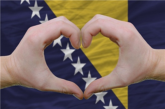 心形,喜爱,手势,展示,上方,旗帜,波斯尼亚