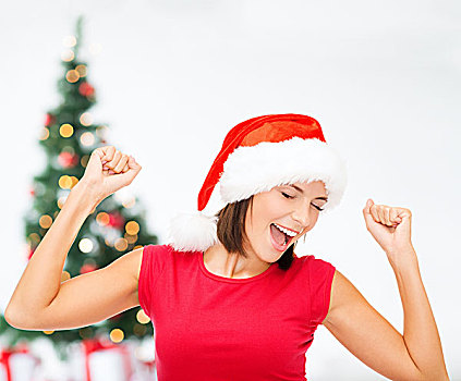 圣诞节,圣诞,冬天,高兴,概念,微笑,女人,圣诞老人,帽子,红色,衬衫