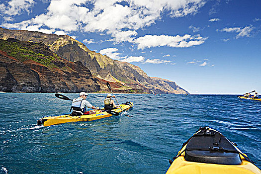 夏威夷,考艾岛,纳帕利海岸,漂流者,划船,海岸线,漂亮,山,脊,背景,使用,只有