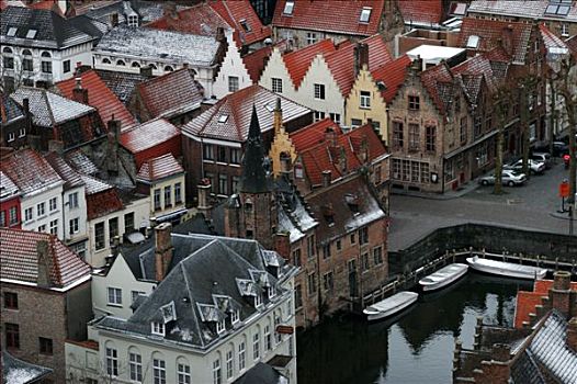 比利时,布鲁日,俯视图,屋顶