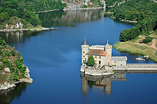 法国,卢瓦尔河,城堡,建造,岩石,支配,水,区域,航拍