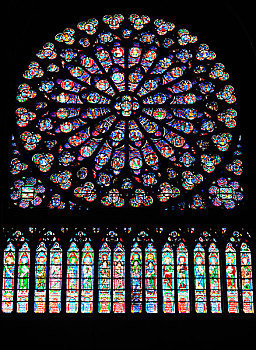 圆花窗,彩色玻璃窗,大教堂,巴黎圣母院,巴黎,法国,欧洲
