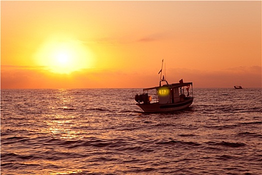 渔船,日出,地中海