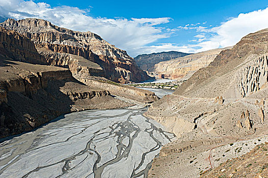 山谷,奔流,河流,峡谷,腐蚀,风景,靠近,喜马拉雅山,尼泊尔,亚洲