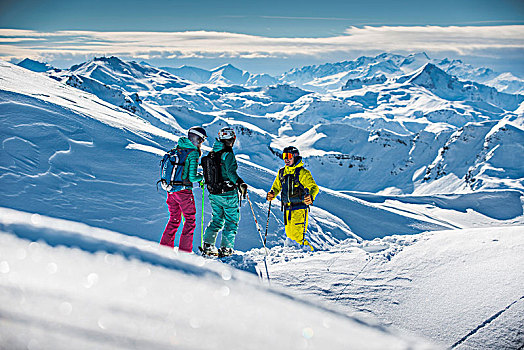滑雪,两个,野外雪道,山脊,高雪维尔,阿尔卑斯山