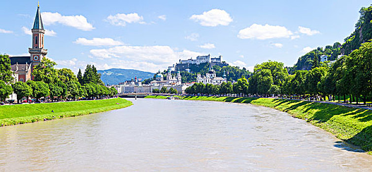 风景,高处,萨尔察赫河,老城,萨尔茨堡,奥地利
